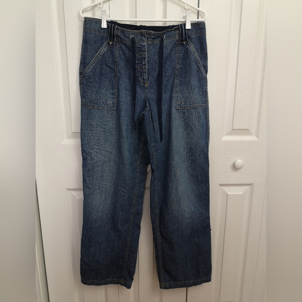 Liz Claiborne Women’s Jeans Size 12 Drawstring Waist, Rollup Leg